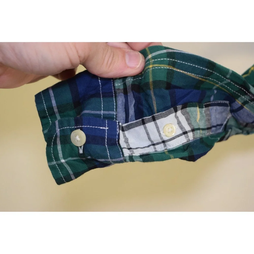 Gap Kids Blue Green White Check Plaid Long Sleeve Button Down Shirt BOYS 8 M
